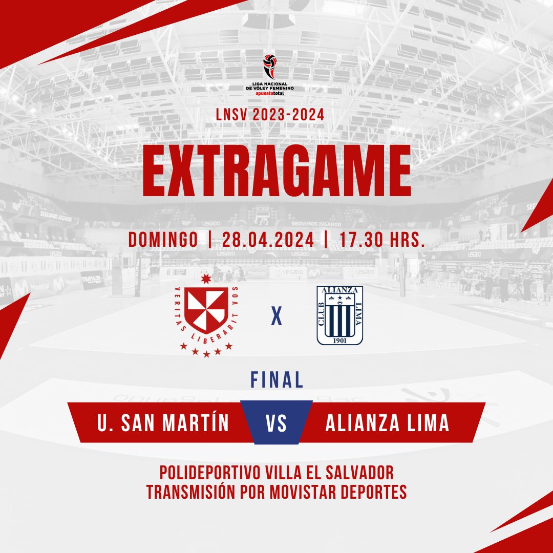 ¡𝙅𝙐𝙉𝙏𝙊𝙎 𝙋𝘼𝙍𝘼 𝘼𝙇𝙀𝙉𝙏𝘼𝙍 𝘼 𝙎𝘼𝙉 𝙈𝘼𝙍𝙏Í𝙉! 🤩❤️💙 El último partido de la liga será especial. Las Santas se enfrentan a Alianza Lima por el Extragame de la @lnsvperu. ¡Contamos con tu aliento! 💪🏽 #USMP #Voleibol #Perú