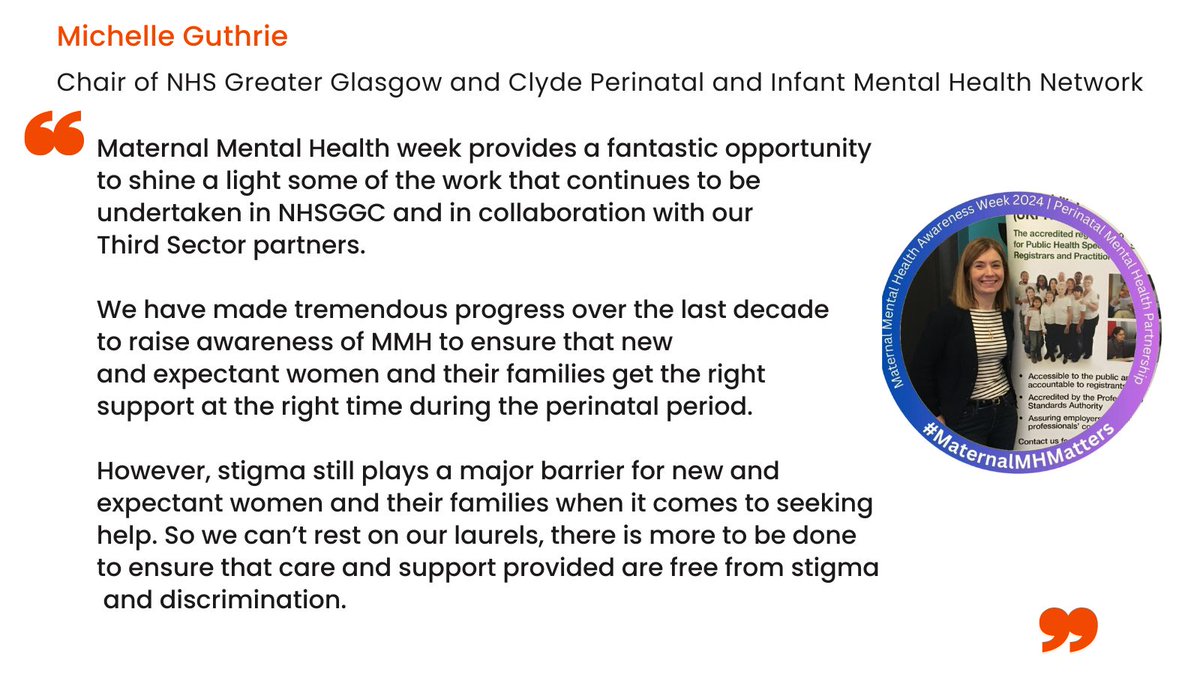Aye Mind (@ayemind99) on Twitter photo As #MMHAW2024 comes to a close, we will leave you with a few words of reflection from Michelle Guthrie, chair of the <a href="/NHSGGC/">NHS Greater Glasgow and Clyde</a> Perinatal and Infant Mental Health Network.
If you would like to join our network contact ggc.mhead@ggc.scot.nhs.uk - you'd be very welcome! As #MMHAW2024 comes to a close, we will leave you with a few words of reflection from Michelle Guthrie, chair of the <a href="/NHSGGC/">NHS Greater Glasgow and Clyde</a> Perinatal and Infant Mental Health Network.
If you would like to join our network contact ggc.mhead@ggc.scot.nhs.uk - you'd be very welcome!