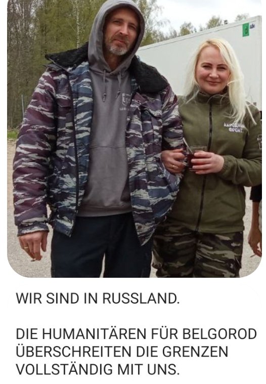 Meanwhile in RUZZIA
Putin-Girl Elena Kolbasnikova und ihr Rambo sind also wieder in Ruzzland (Belgorod) um dort '(Geld)Spenden' zu übergeben.
An wen genau ist unklar.
RÜCKREISEVERBOT FÜR PUTINKNECHTE!
#Vaterlandsverräter #Taurus
#Gefahr_für_Deutschland