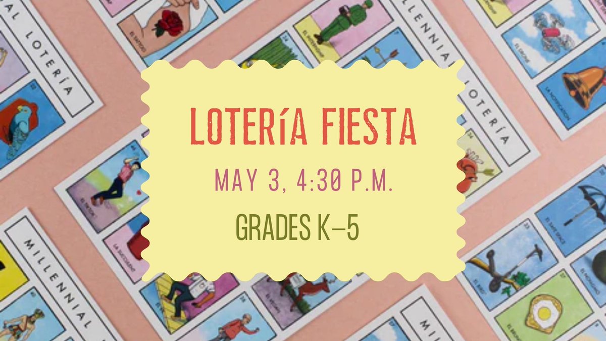Don't miss out on Lotería Fiesta tomorrow, where families can enjoy a fun twist on a traditional game of bingo!📷 #loteria #libraryprograms