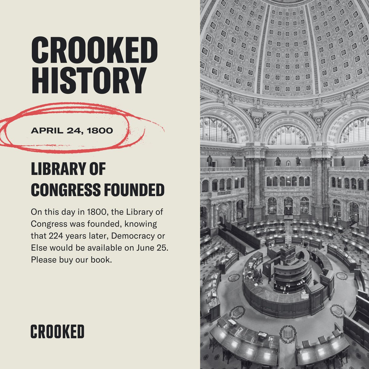 Pre-order Democracy or Else for your library at crooked.com/books.
#CrookedMedia #CrookedHistory #LibraryOfCongress