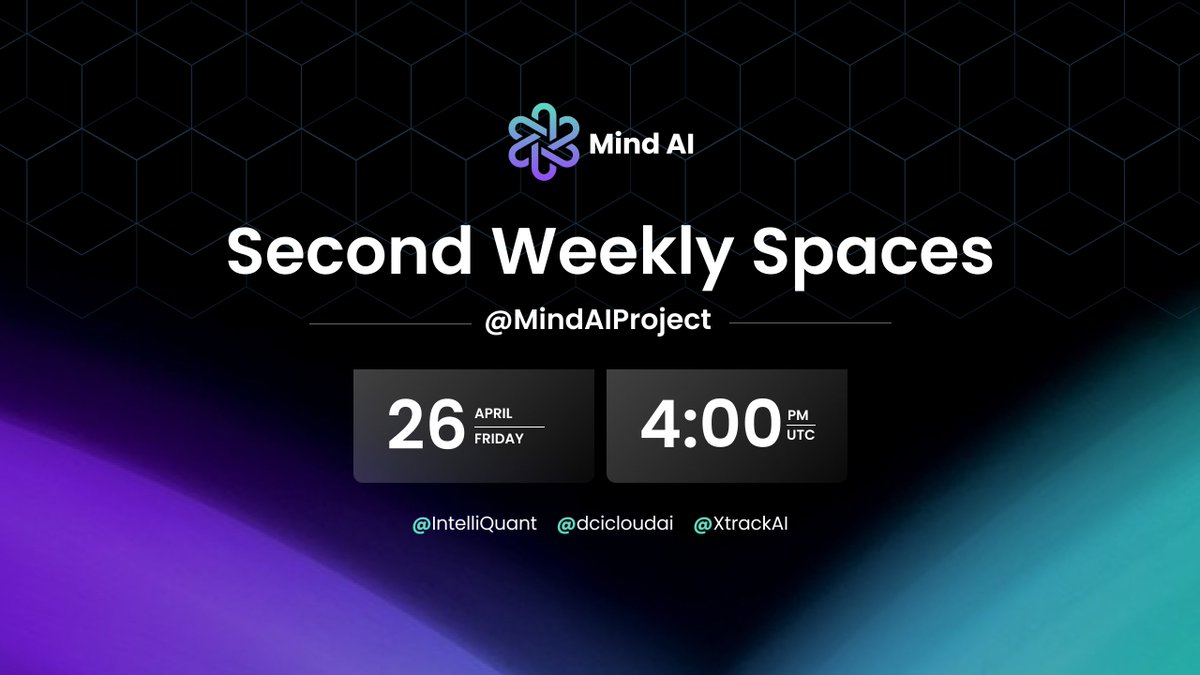Join us this Friday for our weekly project intro spaces 🎙️ This week we welcome 🟣 @IntelliQuant AIO Web3 Decentralized AI Tools For All - 20 bots and counting 🟣 @dcicloudai Empowering creators and developers with the essential tools for gaming, virtual reality, artificial…