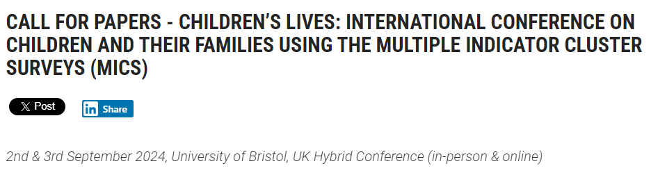 KeetieRoelen's tweet photo. Call for Papers for upcoming conference @BristolUni on 2-3 September on use of #MICS for understanding children and families' lives 👇👇  

https://t.co/meSlpihkwr

@bristolpoverty @UNICEF @globalcoalition https://t.co/dIivZAp1VC