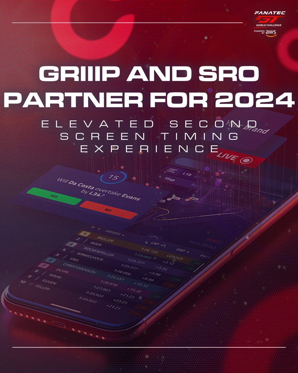 We’re teaming back up with Griiip for 2024 to provide fans with an elevated second screen timing experience! The interface provides an innovative and interactive approach to sessions - starting live at Sebring International Raceway for all #SROAM series 😎 MORE 🗞️…