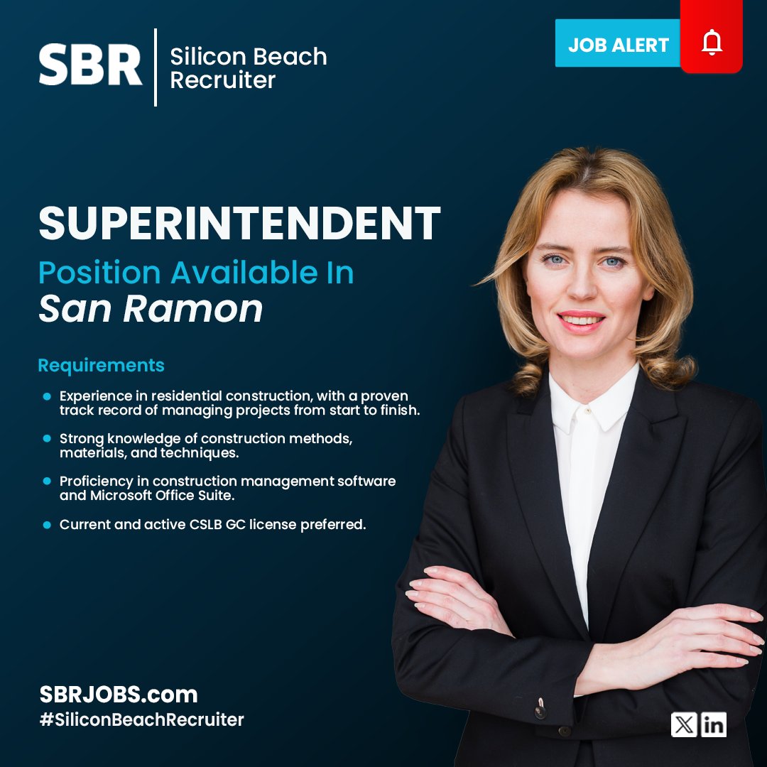 Join us in shaping the future of residential construction in San Ramon! Apply now and let's build something amazing together.

APPLY:
916-389-9676
A2@Sbrjobs.com

#Superintendent #ConstructionJobs #SanRamon #ResidentialConstruction #ProjectManagement #CSLB #NowHiring