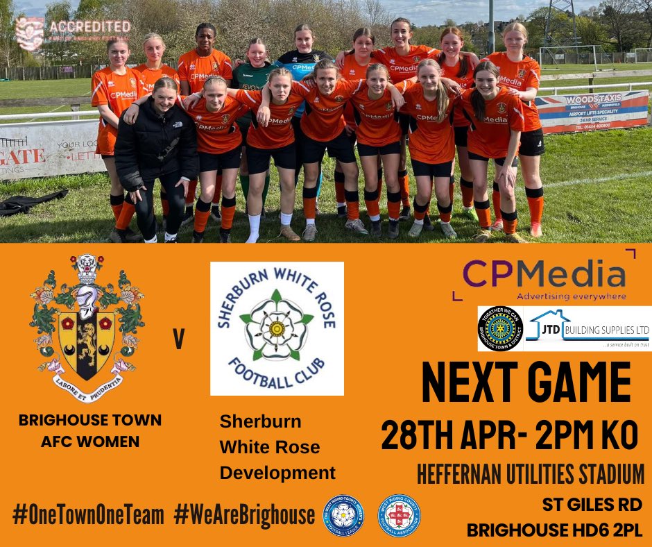 🚨NEXT MATCH🚨

The women’s team play in the League this weekend ⚽️ 🍊
🆚 Sherburn White Rose Development
📆 Sunday 28th  of April 
⏰ 2pm KO 
🏟 Heffernan utilities stadium
Come down and show your support 🧡

#OneTownOneTeam