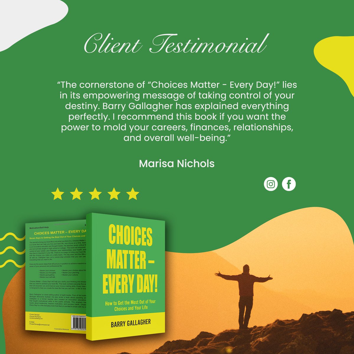BarryGalla334's tweet photo. Thank you, Marisa Nichols, for sharing your honest review about our book, 'Choices Matter - Every Day!' Your words are inspiring for all!

Don't miss out – grab your copy now!
https://t.co/0VTxkGwODG
#attitude #positive #thinking #powerthinking #goalsetting #goalgetting #selftalk https://t.co/U9NIpSJjm3
