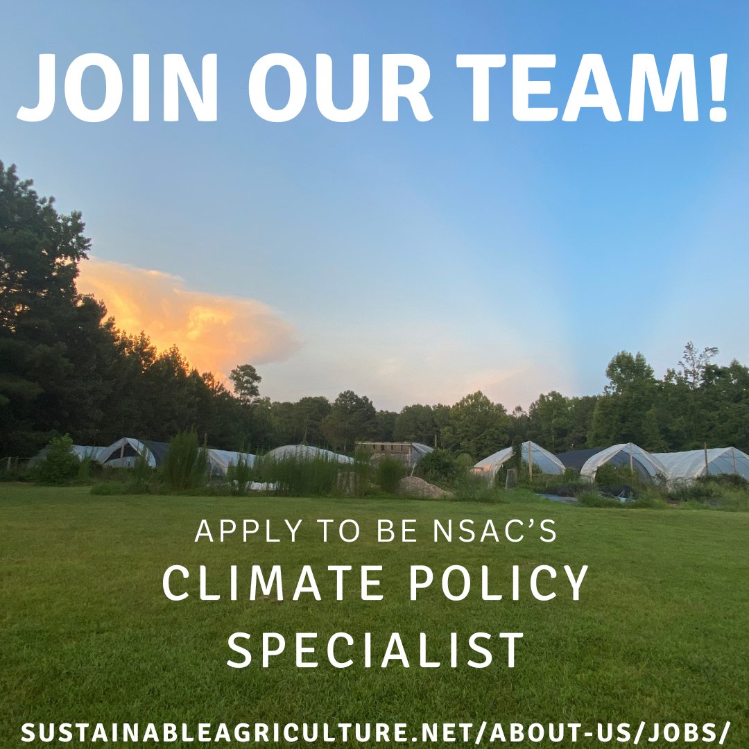 Are you passionate about building an equitable and resilient food & agricultural system? Do you love working collaboratively? NSAC seeks a Climate Policy Specialist to lead our Coalition’s climate change policy work. Apply by April 28! sustainableagriculture.net/about-us/jobs/