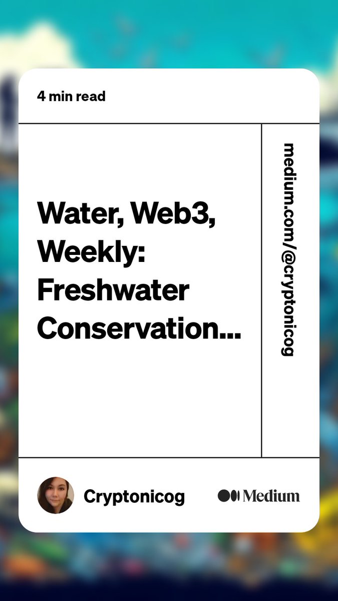 The next issue of #WaterWeb3Weekly is now live on @Medium 🩵🌊

Come learn some things about our freshwater ecosystems & some reasons why conservation is so important.

Find it here: 
medium.com/@cryptonicog/w…

#OPGGenz #BusyBeaversNFTs #TheOceanCleanup #SaveOurWater