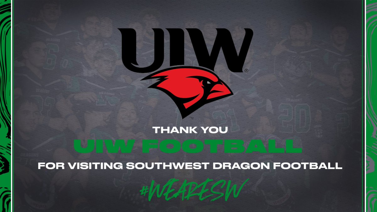 SWDragonsFB's tweet photo. Thank you to @UIWFootball and @CoachCav10 for stopping by and visiting Dragon Football. We have some exciting players on campus that are ready to play at the next level. #WeareSW #RecruitSW #AAAO https://t.co/RmF1kN6rZU
