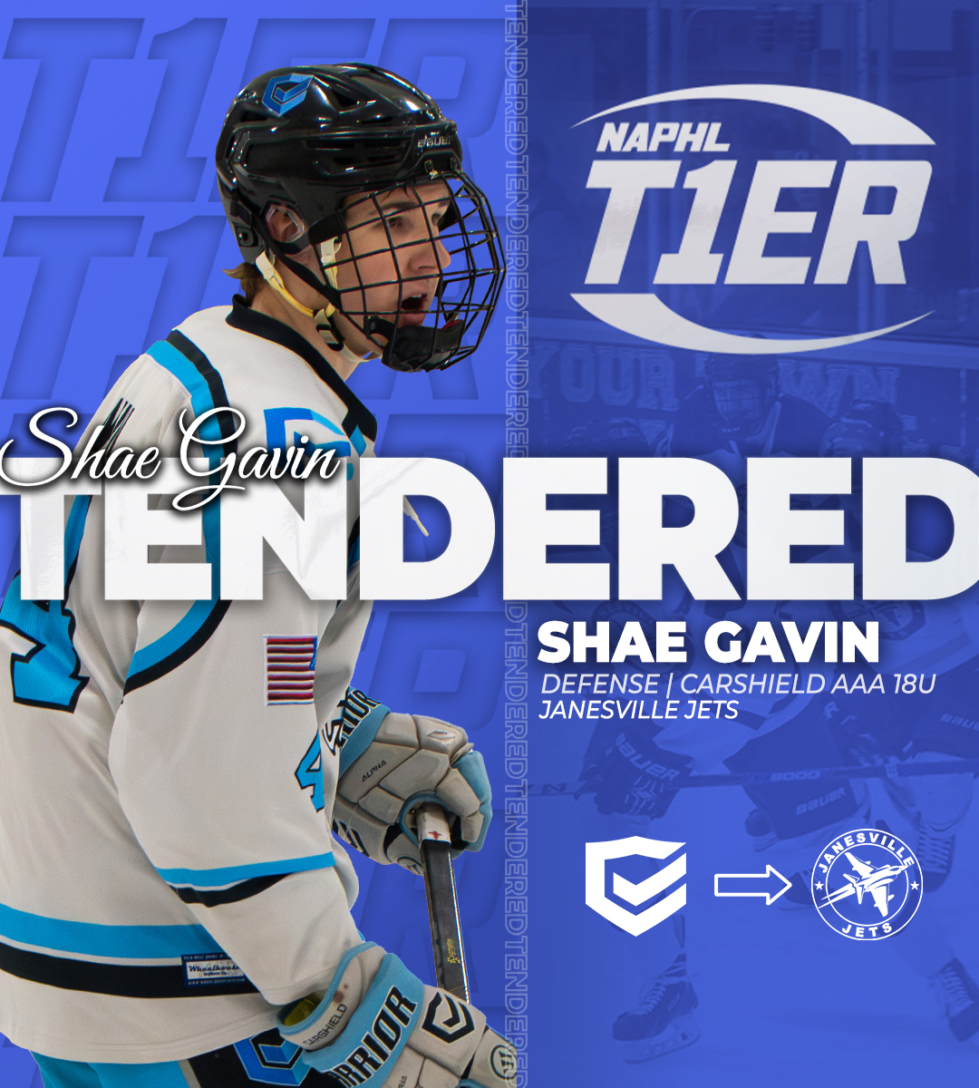 NAPHL's tweet photo. #NAPHL T1ER Advancement: @CarShieldHockey defenseman Shea Gavin has signed an @NAHLHockey tender agreement with the @JanesvilleJets1

📰: https://t.co/eqW168u1KM https://t.co/rNyV3qFj0J