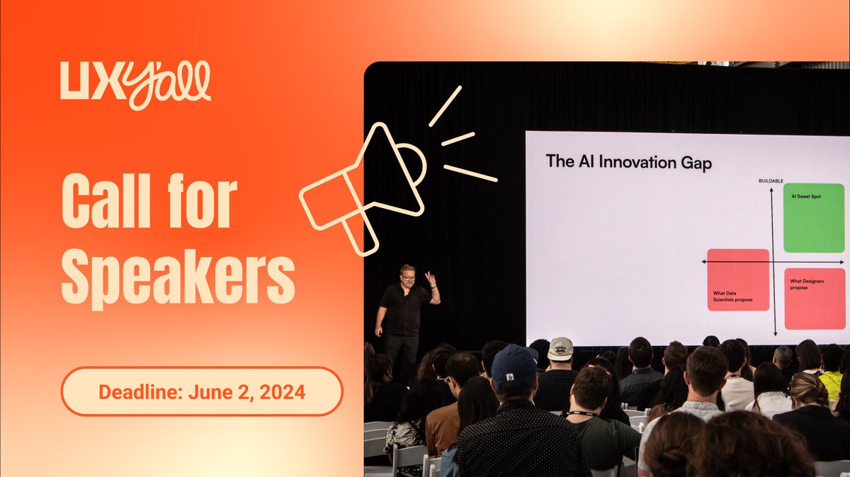 UXYall's tweet image. Call for speakers is now open for UX Y&apos;all 2024! 🥳 The deadline to submit a proposal is June 2nd. 

🏗️Theme this year: Blueprints of Success

🔗 Submit a proposal: uxyall.org/call-for-speak…