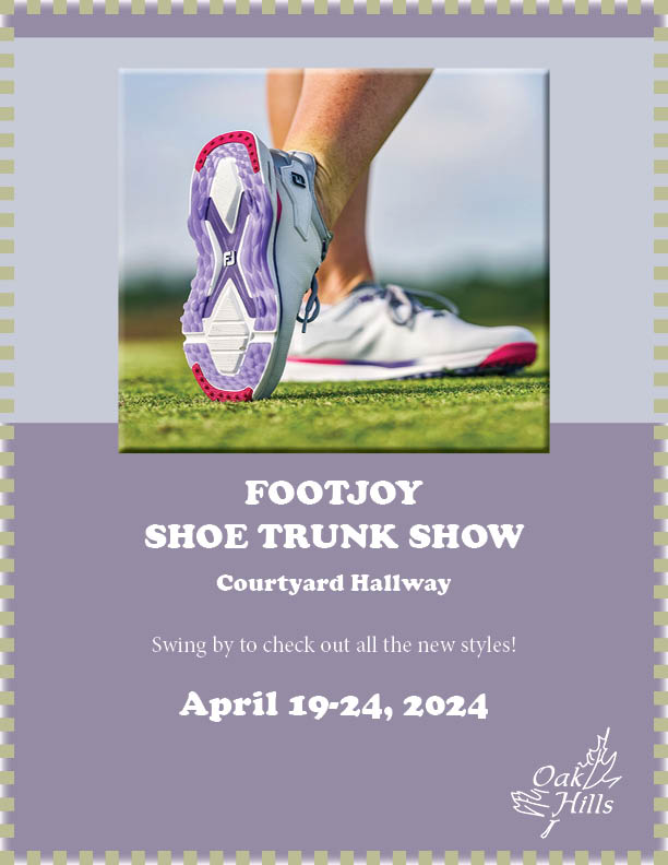 Today is the last day of the FootJoy Shoe Trunk Show! Stop by the courtyard hallway to take a peak and check out all the new styles!