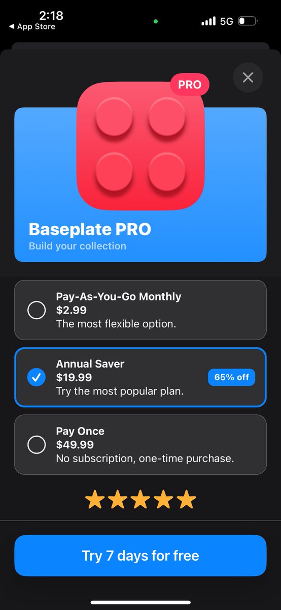 @JPEGuin While the app idea is really good, the lack of a free tier by forcing users to sign up for a trial only screams cash-grabby, especially when other apps with more features provides the same/similar experience for free (Lego builder, Brickit)