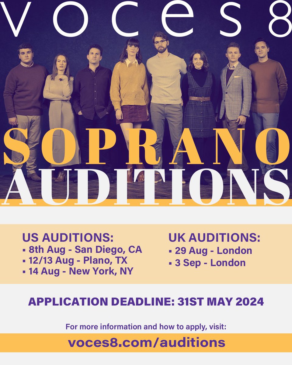 Time for the SOPRANO SEARCH. We're seeking a new singer for VOCES8 - you can find all the details here: voces8.com/auditions