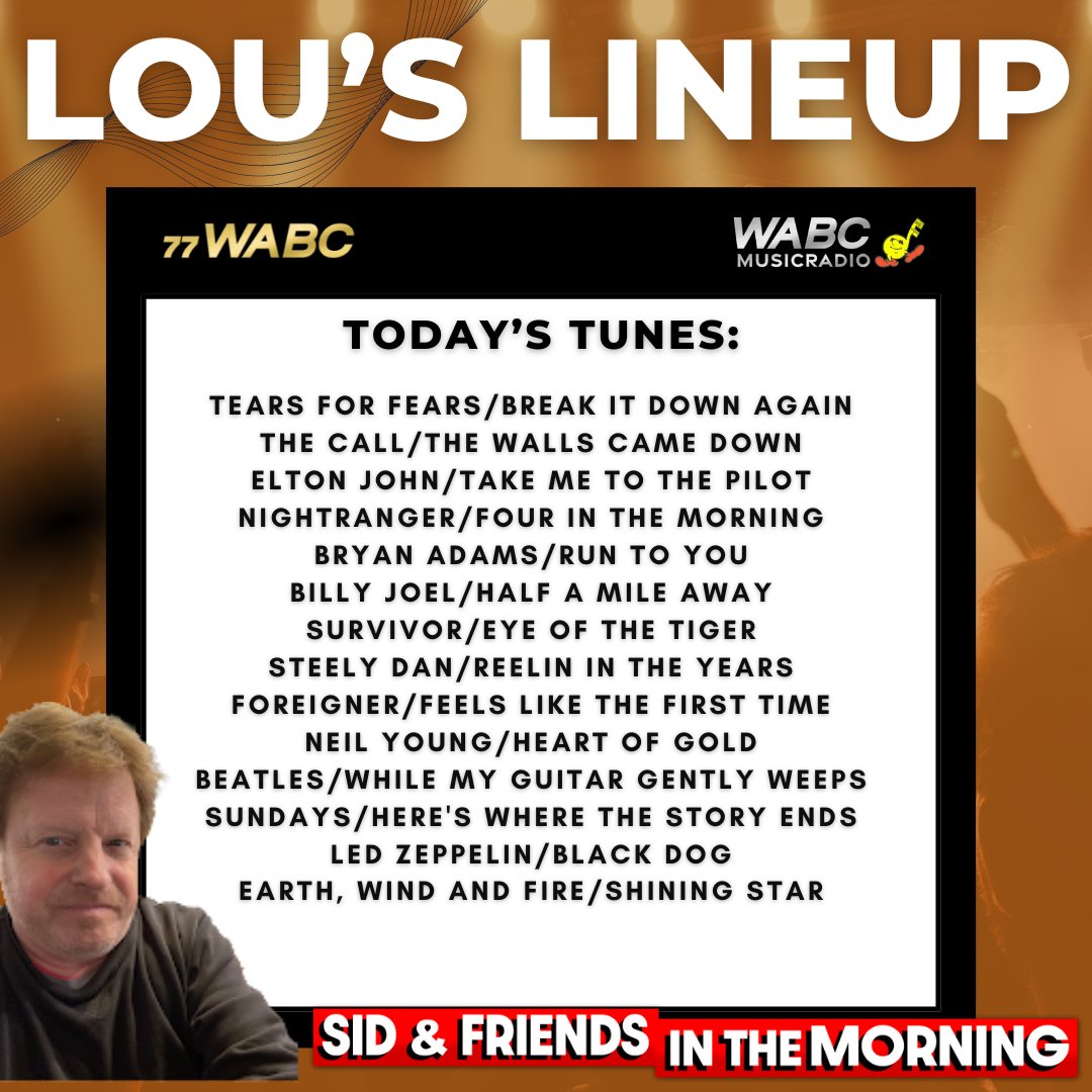 And now... it's time for LOU'S LINEUP! Listen to Sid and Friends In The Morning from 6AM-10AM EST on wabcradio.com or on the 77 WABC app! FULL #WEDNESDAY PLAYLIST HERE: wabcradio.com/2024/04/24/lou…