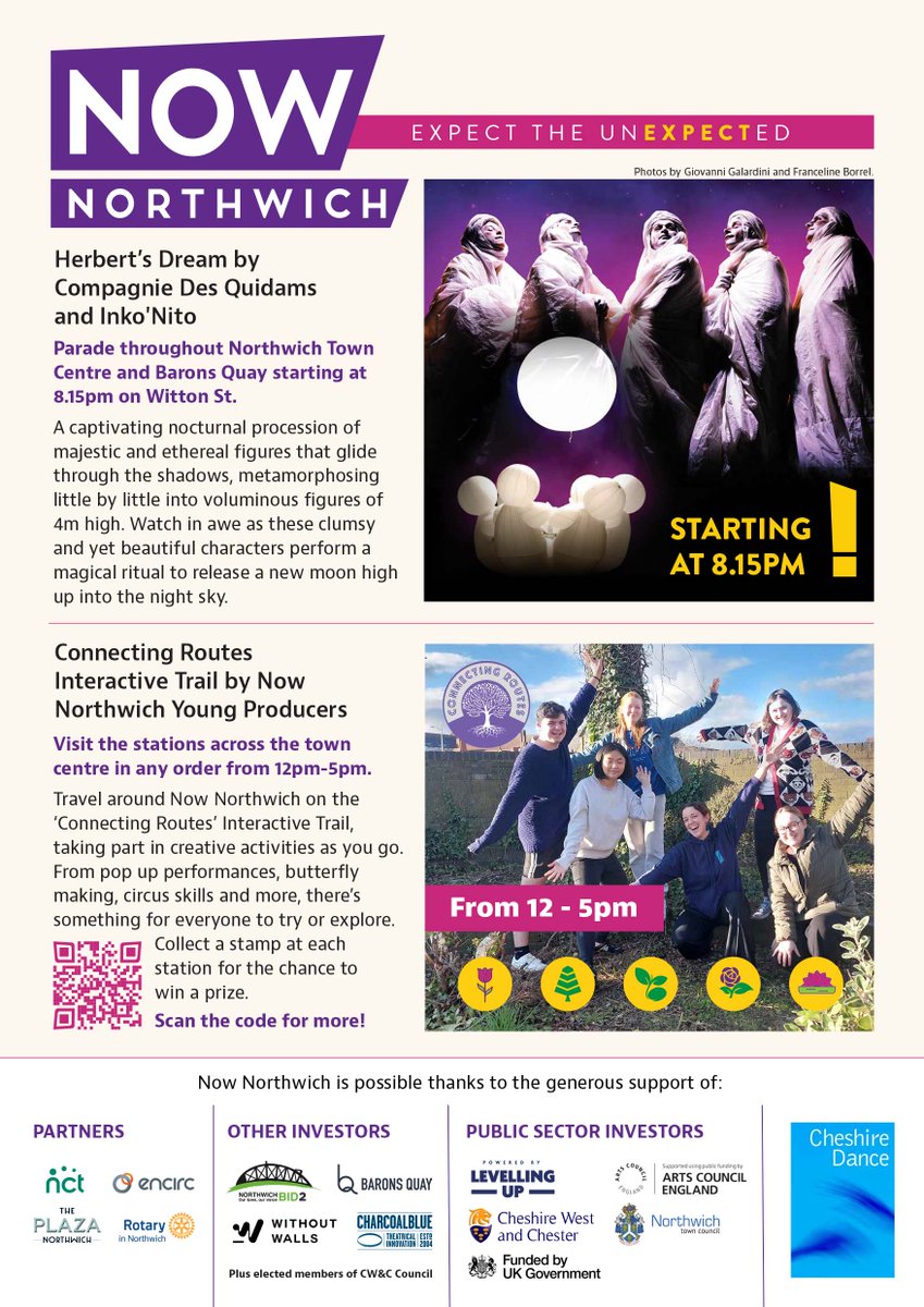 Just 3️⃣ days to go, it’s now time to start planning your day. To get you started, here’s a copy of the programme. If you have any queries – particularly regarding access – give us a shout (nownorthwich@cheshiredance.org) or see: wwwnownorthwich.co.uk #NN2024 #Northwich