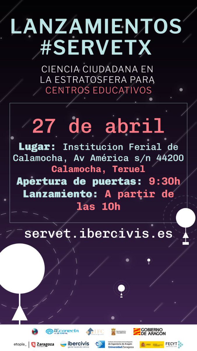 Este sábado lanzamos desde Calamocha experimentos de 16 institutos y asociaciones educativas de toda España #SERVETX