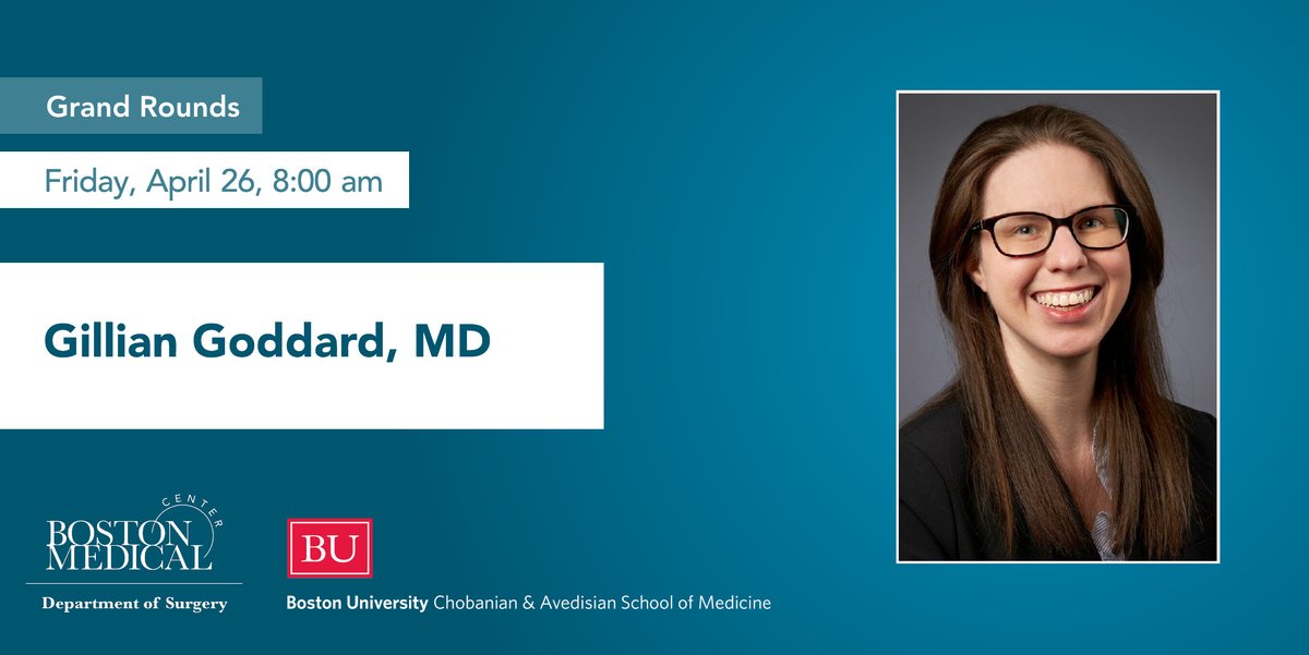 We are happy to have Chief Resident Dr. Gillian Goddard as our @The_BMC Surgery Grand Rounds speaker this Friday, April 26. She will share her perspective on the factors that lead to resident attrition in general surgery. @BUMedicine ➡️ Zoom info: surgery@bu.edu
