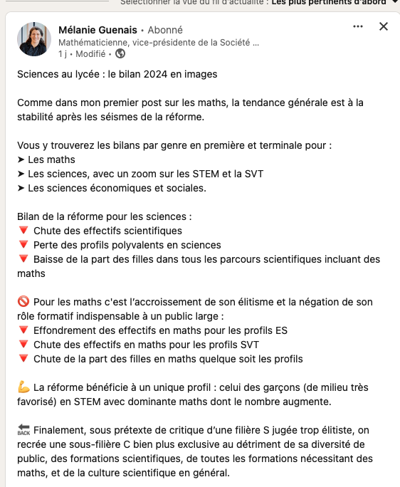 CoMathsSciences's tweet photo. Nouveau post de Mélanie sur linkedin. 

Sciences au lycée : le bilan 2024 en images

https://t.co/l0xcy5QufI https://t.co/YgkSF2NrO4