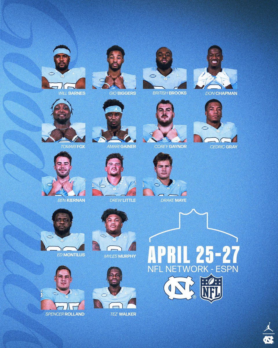 Good luck to this great group of Tar Heels as they start their NFL journeys 🐏

Thanks for all you did for Carolina!

#CarolinaFootball 🏈 #ProHeels