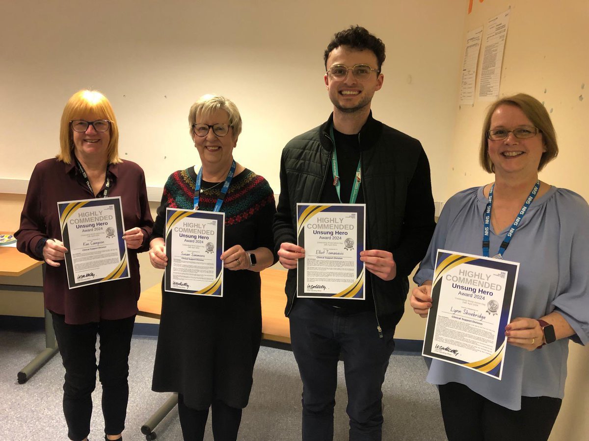 Vignesh Murali (@vmurali1988) on Twitter photo Our divisional highly commended unsung here nominees for @ClinSupportNUH Kim, Sue, Elliot and Lynn ! Well done! <a href="/NUHPharmacy/">NUH Pharmacy</a> <a href="/L_MitchellODP/">Laura Mitchell ๐DipHE ODP, BSc, MSc HC Leadership</a> <a href="/suechisholm01/">Sue Chisholm ๐</a> @NUH_COO <a href="/JackAdlam/">Jack Adlam</a> Our divisional highly commended unsung here nominees for @ClinSupportNUH Kim, Sue, Elliot and Lynn ! Well done! <a href="/NUHPharmacy/">NUH Pharmacy</a> <a href="/L_MitchellODP/">Laura Mitchell ๐DipHE ODP, BSc, MSc HC Leadership</a> <a href="/suechisholm01/">Sue Chisholm ๐</a> @NUH_COO <a href="/JackAdlam/">Jack Adlam</a>