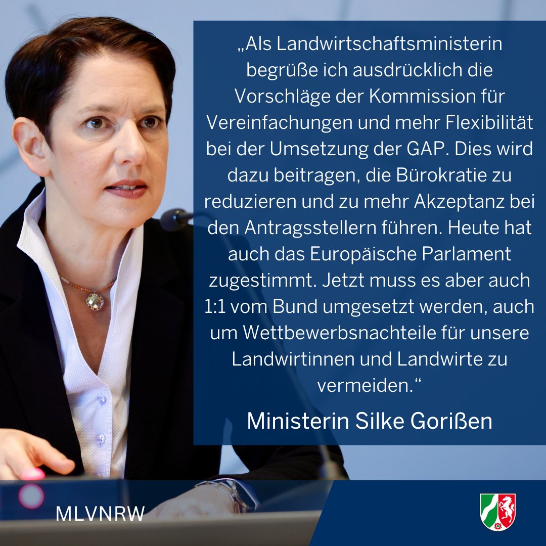 Ein wichtiges Signal aus Straßburg: Das EU-Parlament hat Kommissionsvorschläge für gezielte Anpassungen der GAP-Strategiepläne angenommen. Ministerin Gorißen begrüßt die Entscheidung der EU-Parlamentarier.