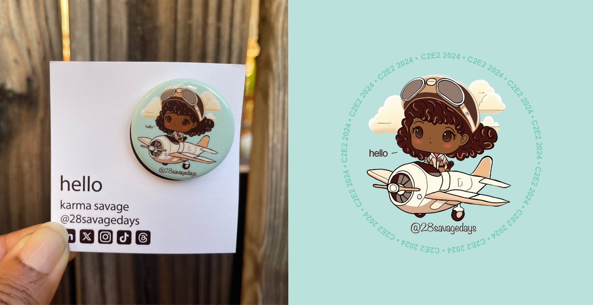 28savagedays's tweet image. My “Hello!” buttons are ready to be passed out during my first @C2E2! 💥THANK YOU @PureButtons &amp;amp; Pretty Good Printing for the excellent job with production of the buttons and cards. 
😁👍🏾 #C2E2 #C2E22024 #PureButtons #Hello