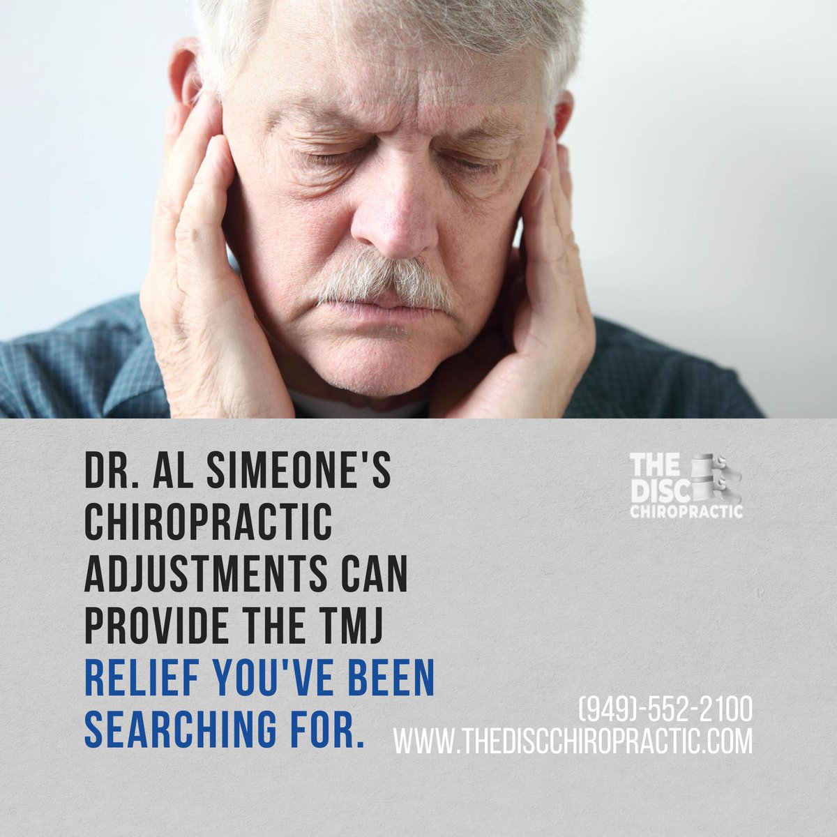TheDiscChiro's tweet photo. 🌟 Dr. Al Simeone's chiropractic adjustments can provide the TMJ relief you've been searching for. Discover a life free from jaw pain. Book your appointment at https://t.co/kjoczMZCFA. #TMJRelief #ChiropracticSolutions https://t.co/wTWqNMKgJo