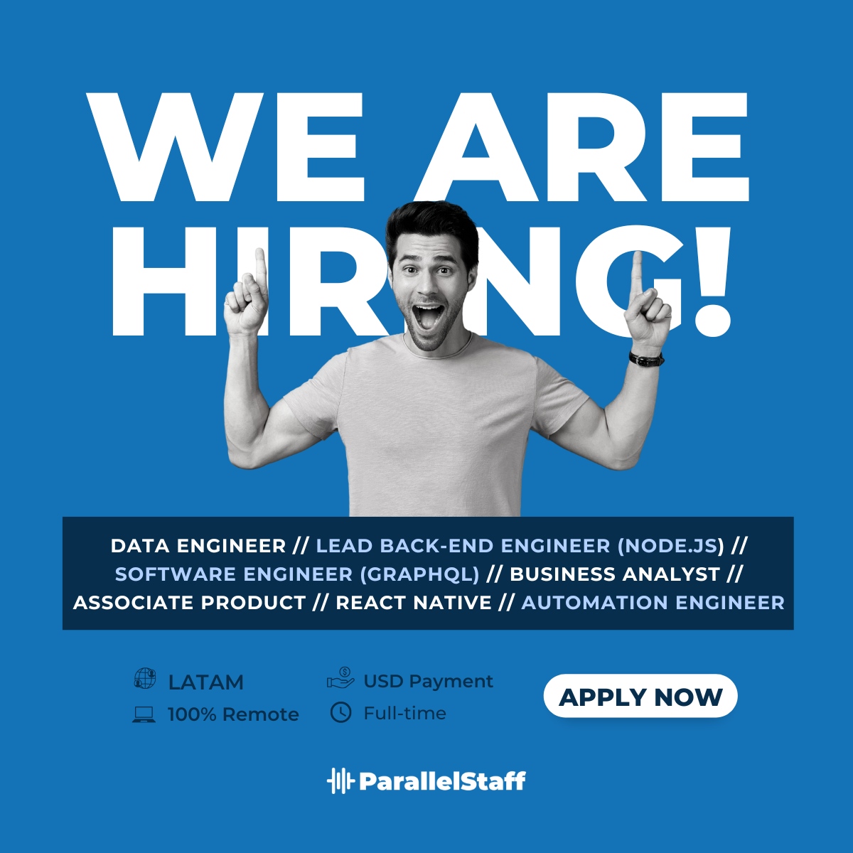 Ready to take your career to the next level? 🌟 Join Our Team! 
Check our open Jobs 👉 plus.parallelstaff.com/any/job-openin… 
 #ITJobs #JobOpportunity #Developers #LATAM

Stay connected with us! We are actively hiring and urge you to check out our website for excitin... parallelstaff.com/careers/