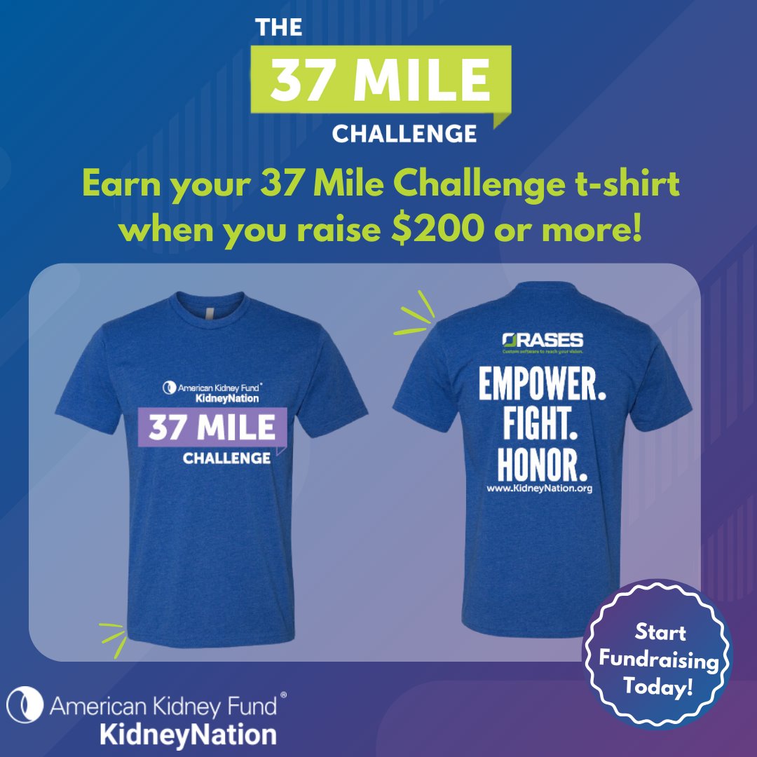 KidneyFund's tweet photo. πΆGet ready! AKFβs 37 Mile Challenge kicks off May 1st, but you can get started fundraising and walking NOW! #DYK β once you raise $200 you can claim your #37MC t-shirt? π Get started fundraising: https://t.co/53EPEC0eOZ https://t.co/a9h4IRXCzi