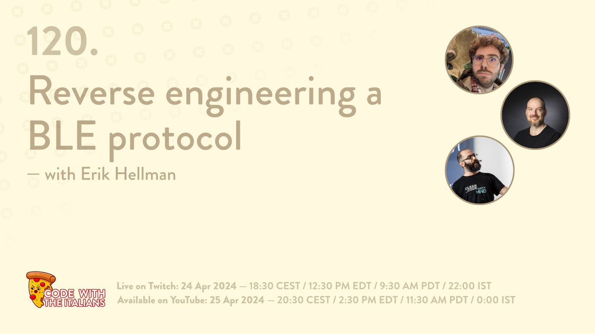 We're going live NOW! We're reverse engineering a BLE protocol with Erik Hellman, join us on cwti.link/twitch to see us in pain