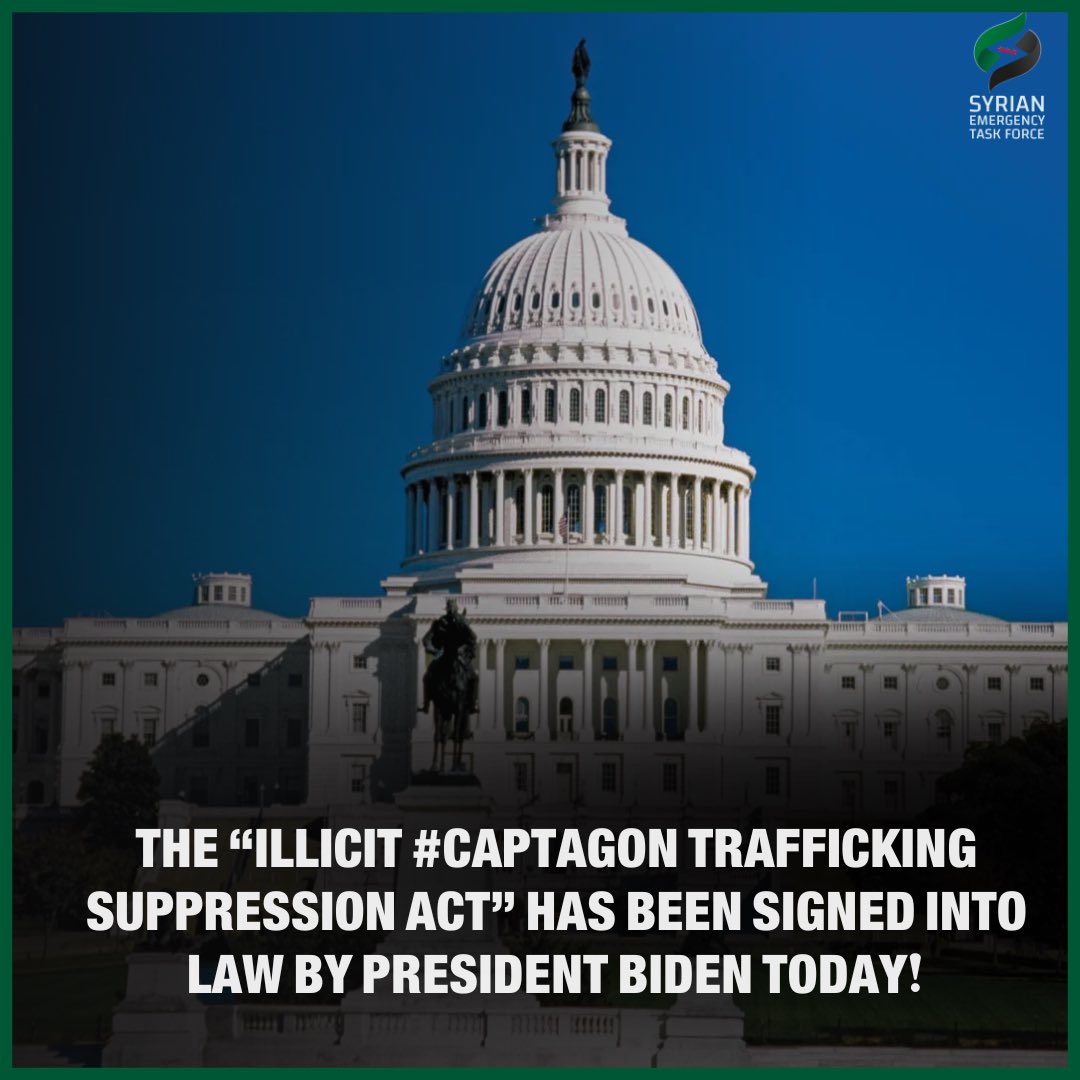 The “Illicit #Captagon Trafficking Suppression Act” has been signed into law by President Biden today. It passed the Senate yesterday with an overwhelming bipartisan majority of 79-18 as part of a fast-tracked national security supplemental bill and signed by President Biden.