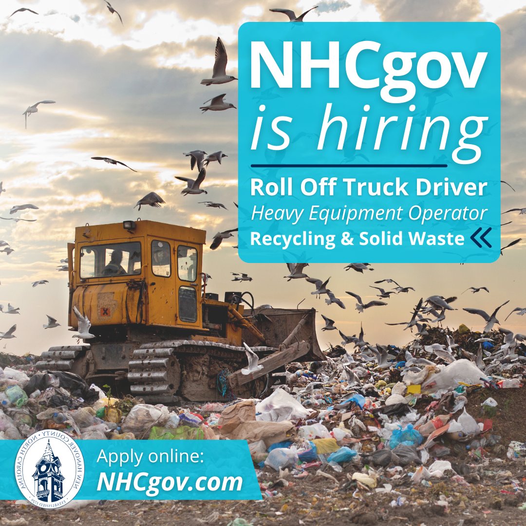 Join the #NHCgov Recycling & Solid Waste team as a Roll Off Truck Driver/Heavy Equipment Operator 👷 This role is responsible for operating heavy equipment, performing routine maintenance, removing debris and more. Read the full job description & apply: loom.ly/eZdimMo