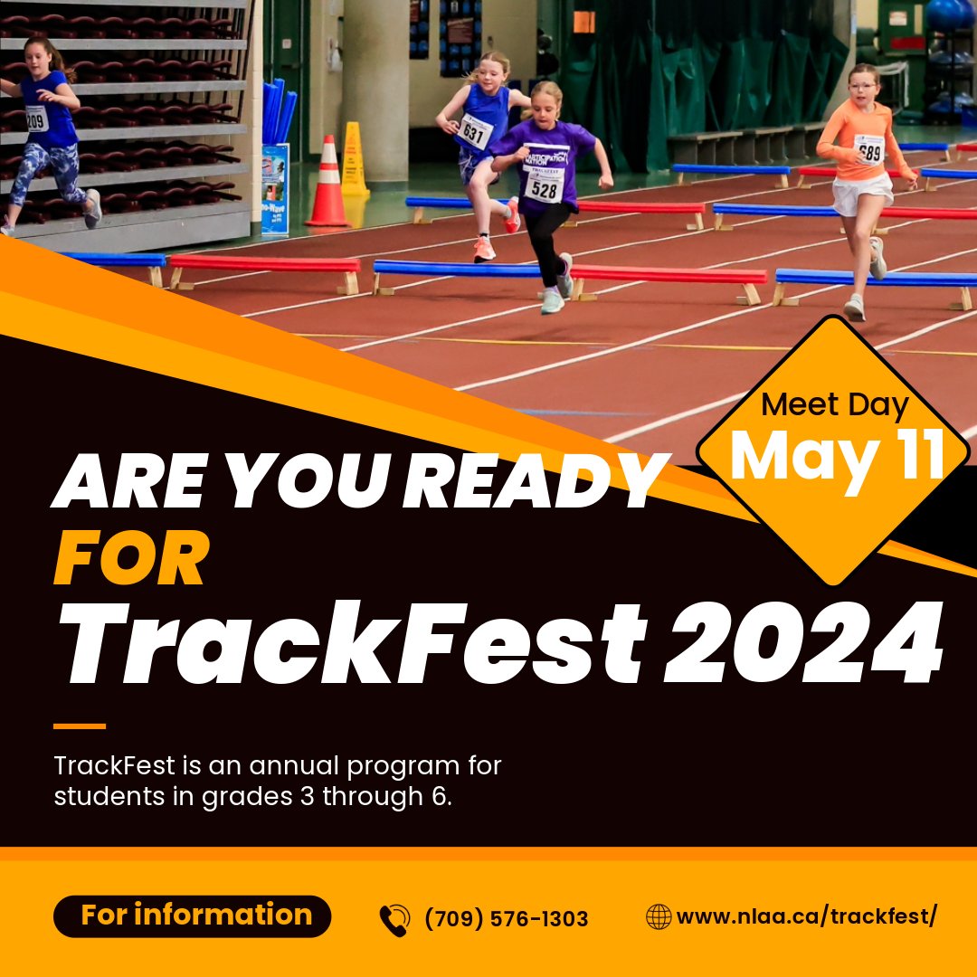 TrackFest 2024 The largest one-day track & field meet in Atlantic Canada is scheduled for May 11. Is your school part of this fantastic event? For more information, please visit the event website at nlaa.ca/trackfest/inde…. #trackfestnl #trackfestnl2024 @NLSchoolsCA