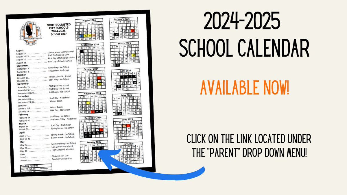 The 24-25 school calendar is now available on the district website! northolmstedschools.org/MenuItem/2024%…