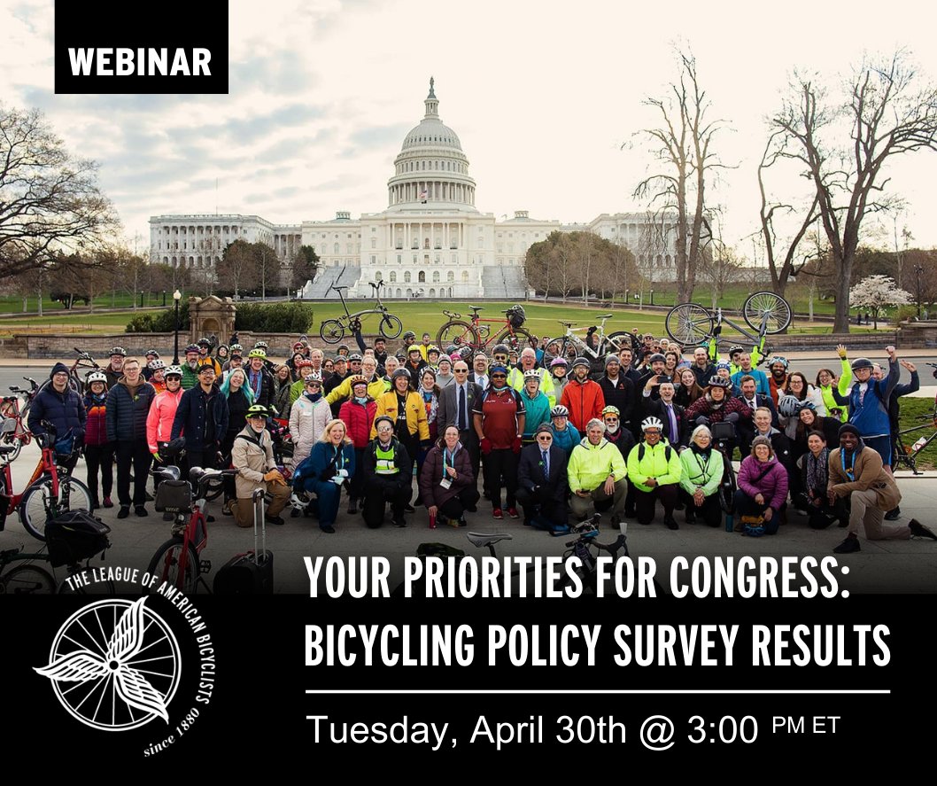 Catch up on the League's key priorities for Congress, informed in part through your participation in our Federal Policy Survey! Join us next Tuesday to learn how your feedback is shaping our policy platform for the upcoming reauthorization bill. Sign up: bikeleague.org/webinars