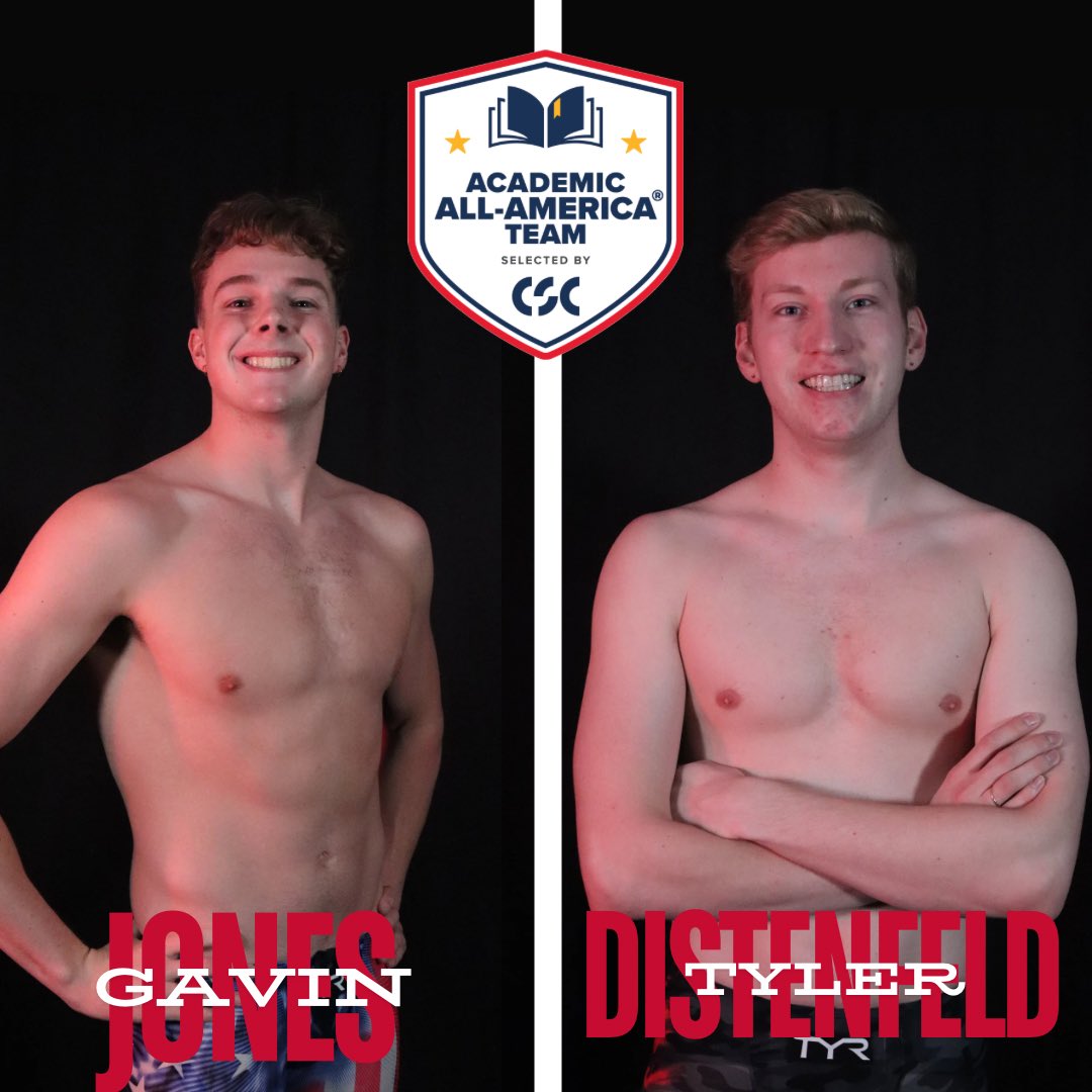 DenisonSwimDive's tweet photo. Shout out to Gavin Jones (1st Team) &amp; Tyler Distenfeld (2nd Team) on being named to the CSC Academic All-American Teams! #denisondifference #studentathlete #ONE https://t.co/CpGnzKTDHQ