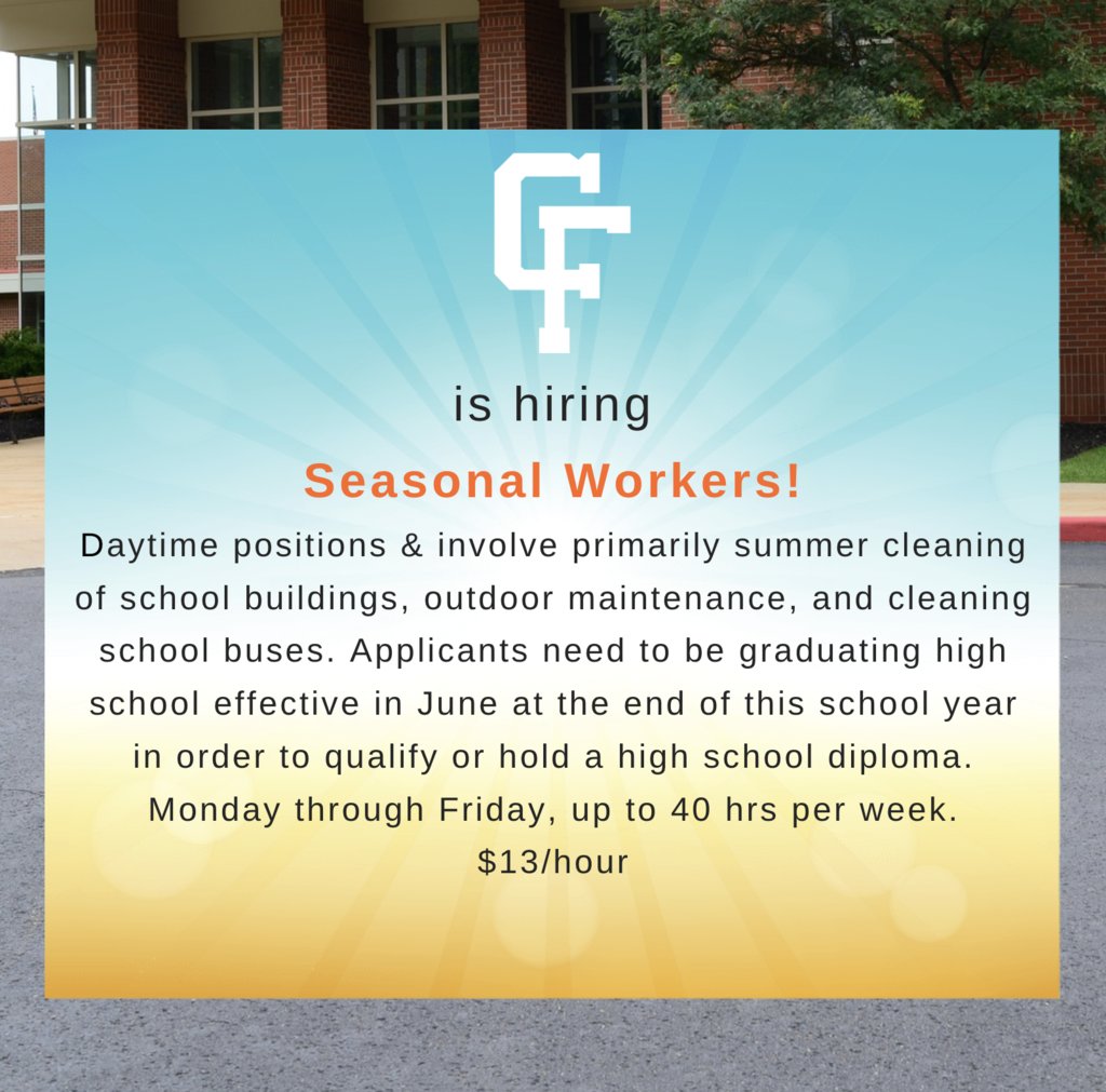 🌞 Hiring Summer Workers!
💼 Cleaning of buildings &amp; buses, outdoor maintenance
📚 Must be graduating high school in June or have a diploma.
📆 Mon-Fri, up to 40 hrs/week
💰 $13/hour
applitrack.com/chagrinschools…