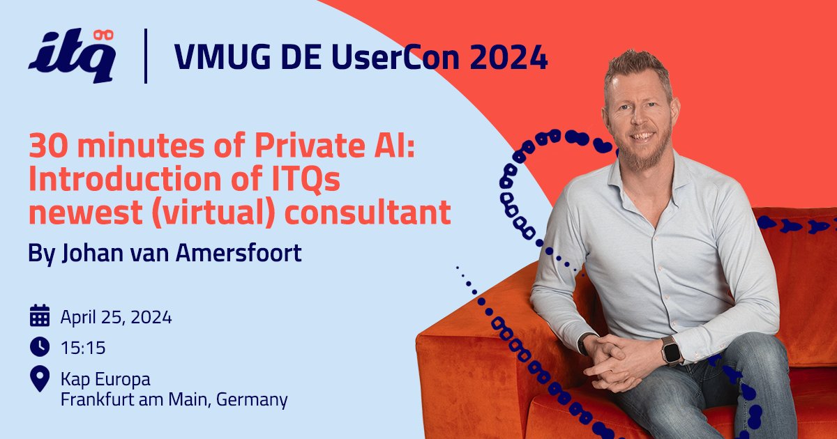 Do we see you at the #VMUGDE tomorrow? Make sure you don't miss the presentation of our own @vhojan! After the session, we look forward to seeing you at our booth to meet Project Einstein, the newest member of the ITQ family, and see it in action! itq.eu/event/vmug-de-… #VMUG