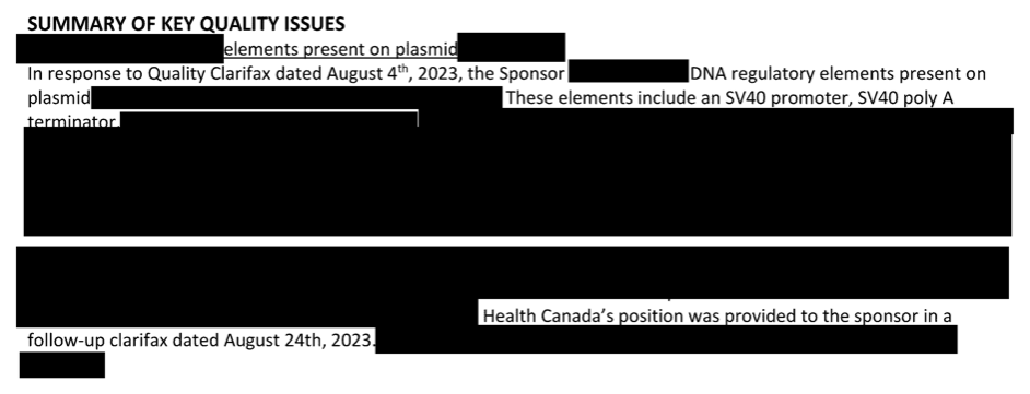 Health Canada found 'key quality issues' in Pfizer's updated XBB.1.5 shot, but you're mostly not allowed to know what those are.