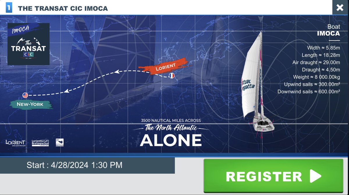 📱 Lancez-vous dans l'aventure @The_Transat_CIC et confrontez-vous aux 48 marins sur @VirtualRegatta ! ⛵️ Inscrivez-vous ici 📲 bit.ly/TransatCICVR #TheTransatCIC