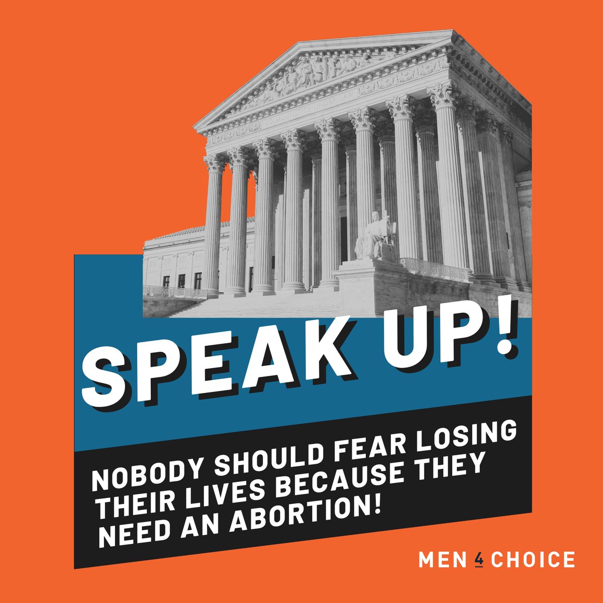 Men_4_Choice's tweet photo. Today, the Supreme Court is hearing a case that could dismantle a critical federal regulation that protects patients in need of emergency medical care, including abortion care. Yet again, these anti-abortion extremists are hell-bent on putting the lives of women and all who can get pregnant at serious risk. We must speak up and say: enough is enough! Nobody should have to fear losing their lives simply for getting an abortion!

#AbortionCare
#SCOTUS
#ReproductiveFreedom