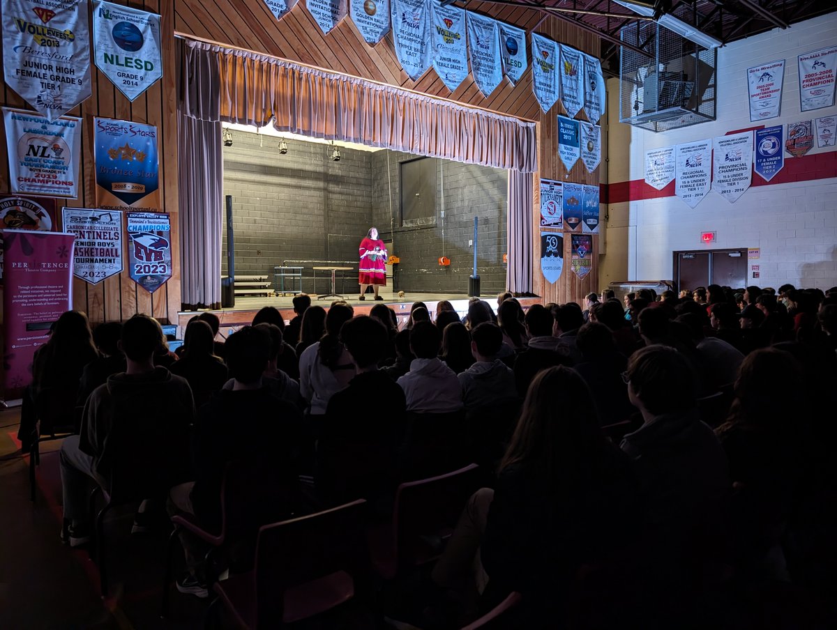 We were honored to have @PersistenceNL host 2 performances of Stolen Sisters. Continuing our work towards decolonizing education and giving voice to our Indigenous community, our Social Justice in Education Committee worked hard to ensure all our students had this experience.