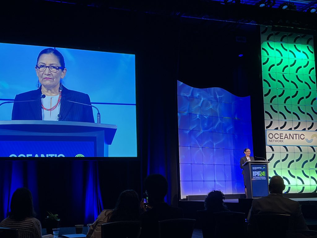 SecDebHaaland's tweet photo. With the power of our ocean, we are building an offshore wind industry for the clean energy future we deserve. I was proud to announce exciting updates - led by our teams at @BOEM and @BSEEgov - that will strengthen this sector alongside the communities it depends on. https://t.co/nAhsTm5lBU