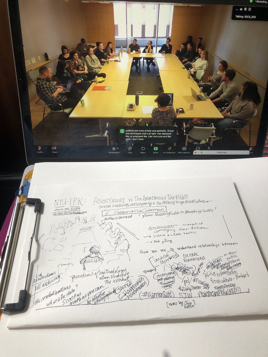 Another fantastic talk by <a href="/BiellaColeman/">Gabriella "Biella" Coleman</a> <a href="/nyu_ipk/">IPK</a> From Busting Cults to Breeding Cults. Excited for the book! #jojodoodles