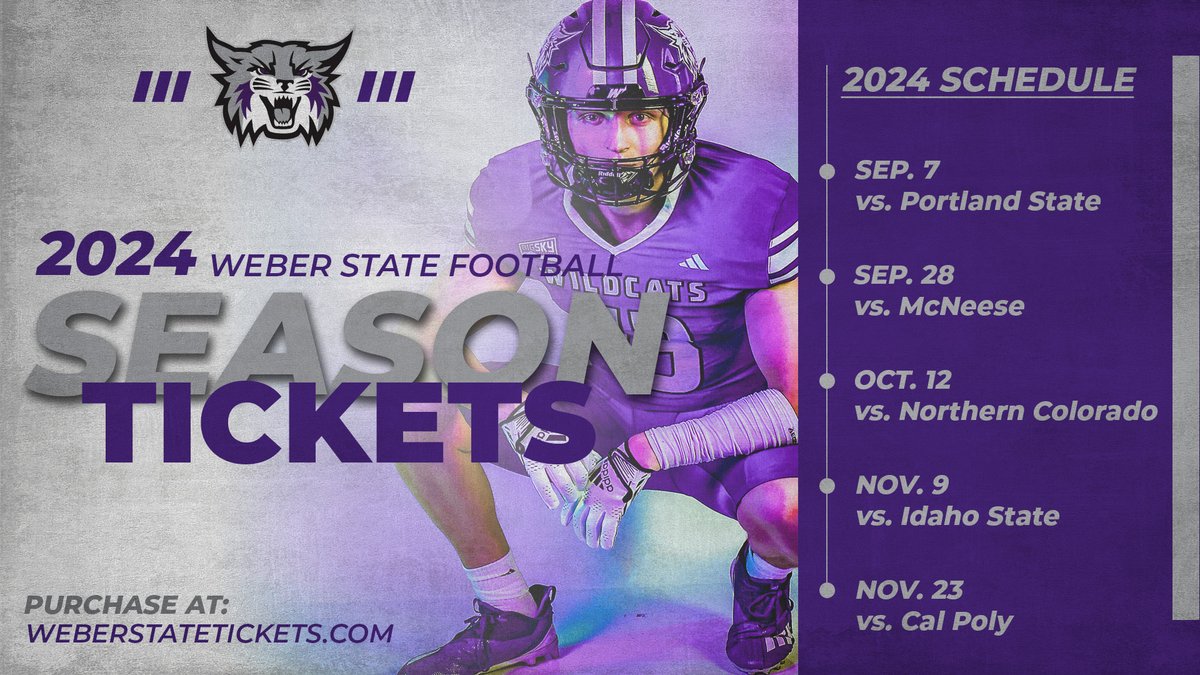 Are you ready for some 🏈? Weber State Football season tickets are on sale now! Don't miss the 2024 Wildcat season! 🎟️ - bit.ly/WSUFootballTic… #WeAreWeber