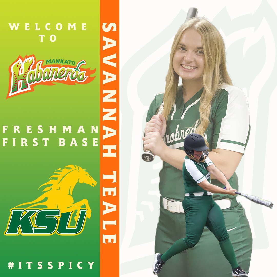 KatoHabaneros's tweet photo. Let's give a warm welcome to @savannahteale! Savannah joins us from the @KYSUSoftball where she is in her first season. Savannah looks to have an immediate impact on the Habaneros and the Mankato community.

Story:  https://t.co/IFT6i3ndcB

#ItsSpicy https://t.co/CLEFEs1kvq