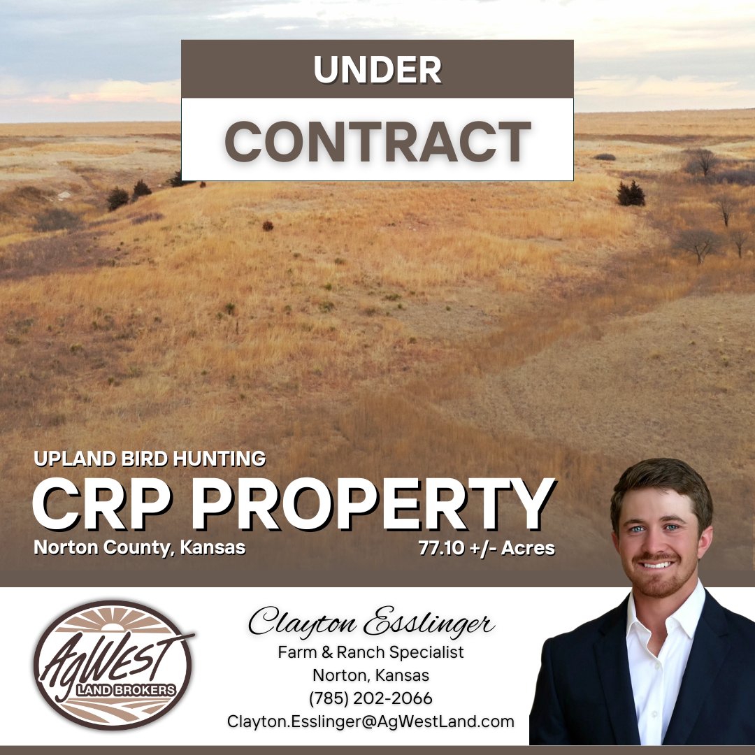 Congratulations to Clayton Esslinger for placing his CRP property in Norton County, Kansas under contract! If you need help buying or selling, give Clayton a call at (785) 202-2066.

agwestland.com/property/77-10…

#undercontract #kansas #land #agwestlandbrokers #WeSellLand #huntingland