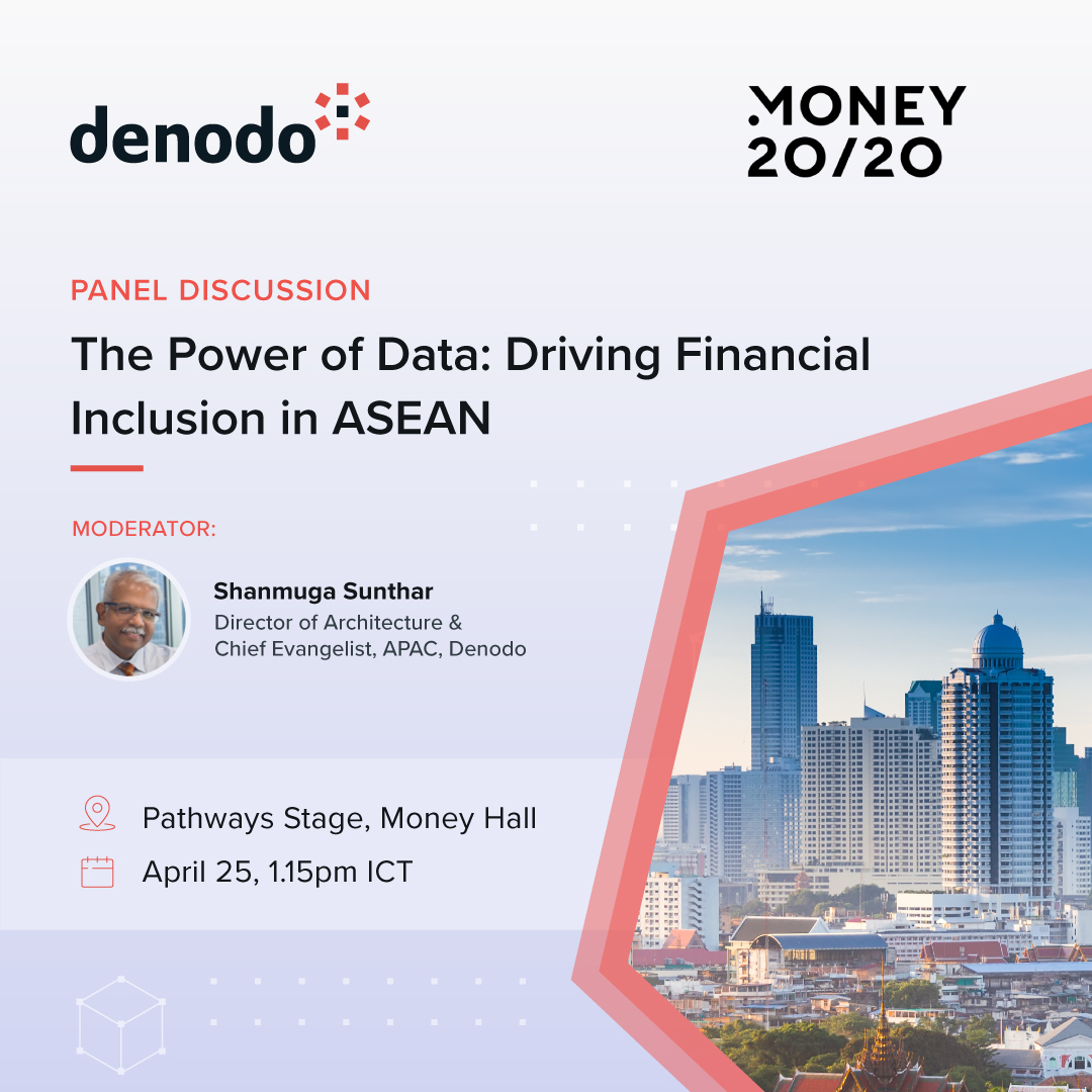 Last day! #Denodo is part of @money2020 Asia in Bangkok. Join Shanmuga Sunthar, who is moderating a panel discussion at 1.45 pm ICT with industry experts. Register using [DEN150] for $150 off your standard pass now & come to our Booth (K15)! buff.ly/2GjmfvO #Money2020Asia